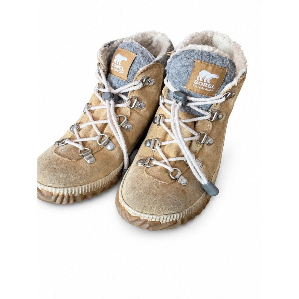 Sorel Youth Out N About Conquest Waterproof Boots Kids Size 4 Gray Tan NY3901